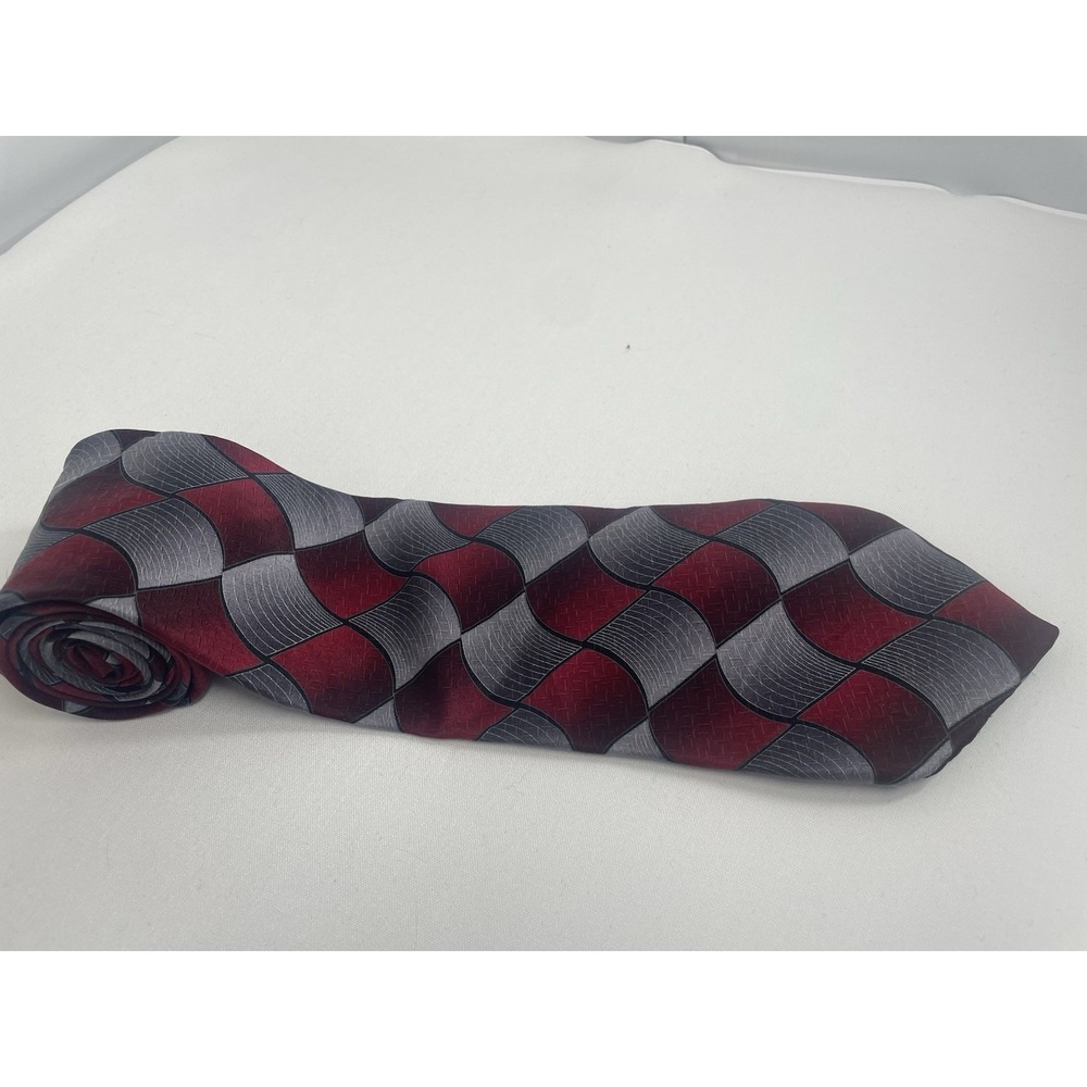 Savile Row Red Gray Geometric Tie Retro Y2K Statement Business Mens